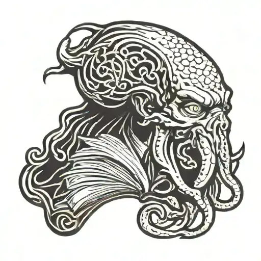 Cthulhu Head Profile Holding A Book