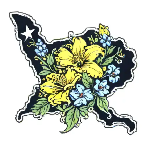 Texas With Bluebonnets And Marigolds