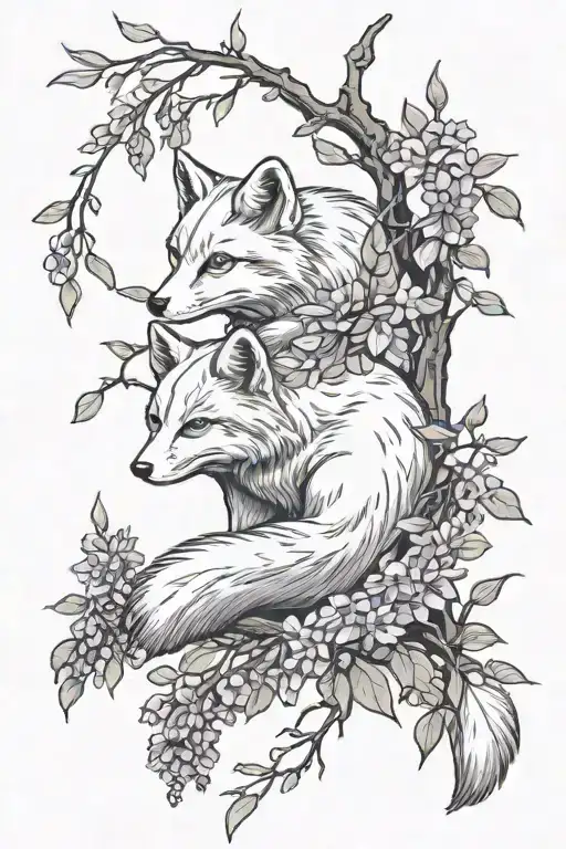 Artic Fox Laying In A Wisteria Tree