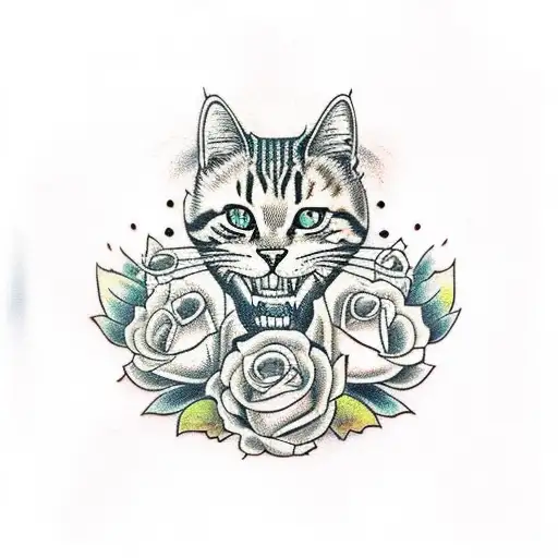 Tabby Cat Smooking Skull