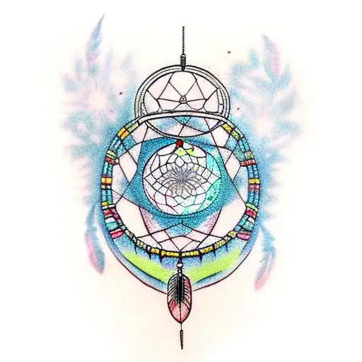 A Traditional Native American Dreamcatcher With Moon And Night Sky Elements
