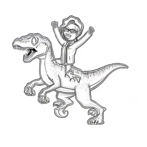 A Woman Riding A Dinosaur