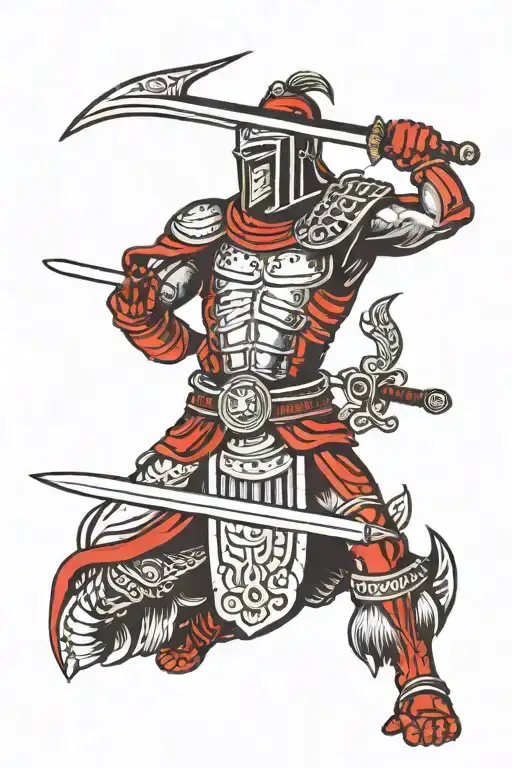 Warrior Wielding A Sword In Red And Black