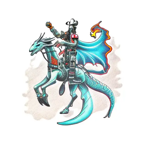 Cyberpunk Cowboy Riding A Dragon