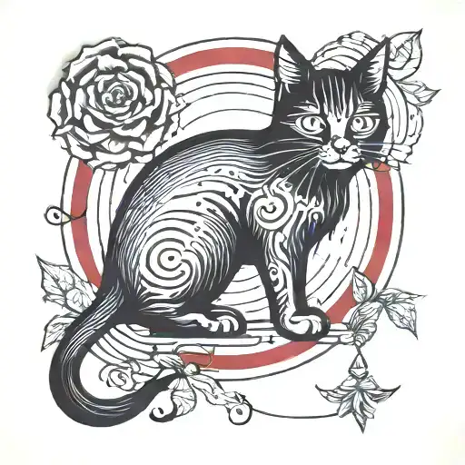 Black Cat And Line Tattoo Design