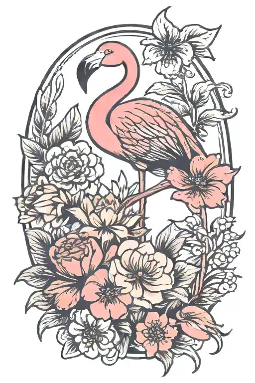 Flamingo And Flowers Growing