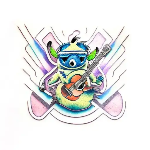 Stitch With Rock Guitar And Cool Sunglasses