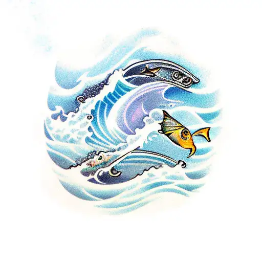 Ocean Wave With Fish And A Swimming Pool