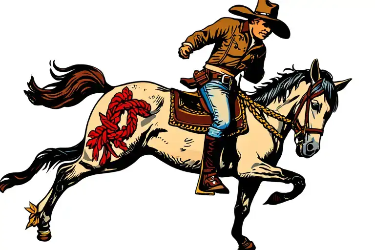 Cowboy On A Horse With Rope Border