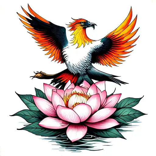 Phoenix Bird Above A Lotus Flower Blooming