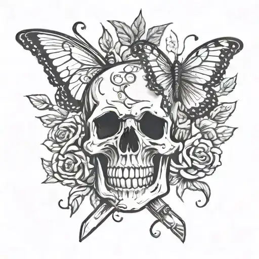 Skull And Butterfly With Dagger Piercing