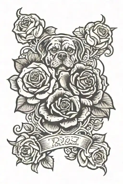 Dog Paw And Rose Intertwined