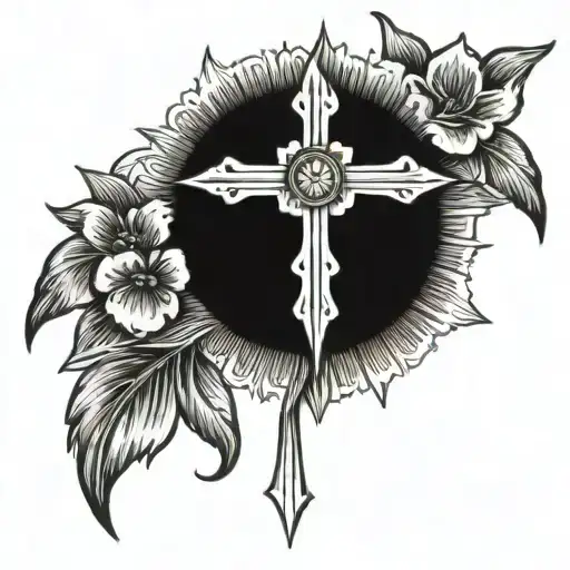 Cross With Sun Rays And One Flower
