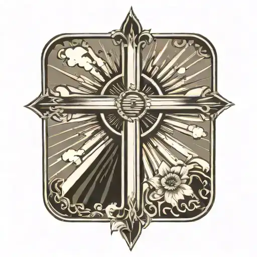 Cross With Sun Rays And One Flower