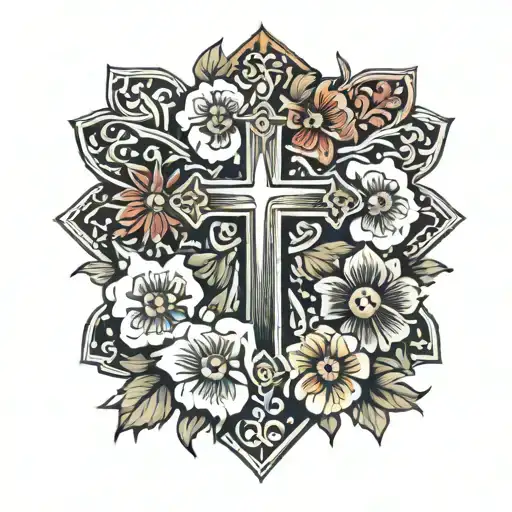 Shinning Cross And Flower