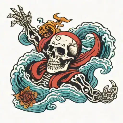 Skeleton In The Ocean Waves