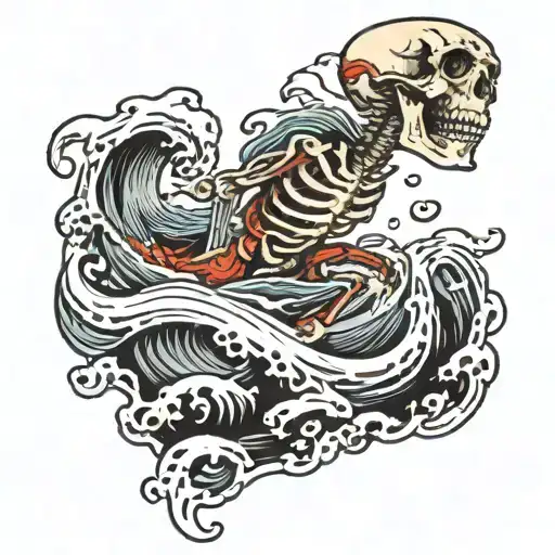 Skeleton In The Ocean Waves Crashing
