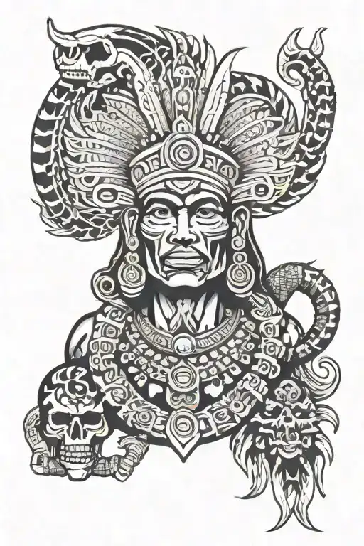 Aztec God With Skulls And A Serpent