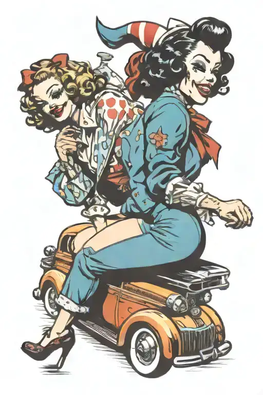 Pin Up Clown Girl Bending Over Clown Car
