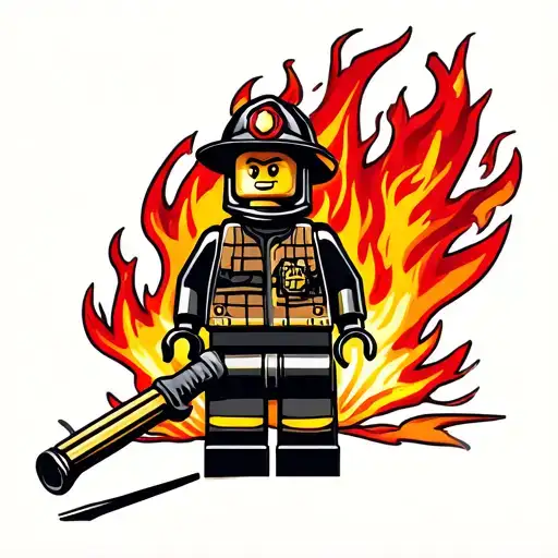Lego Fire-fighter With Fire In Background