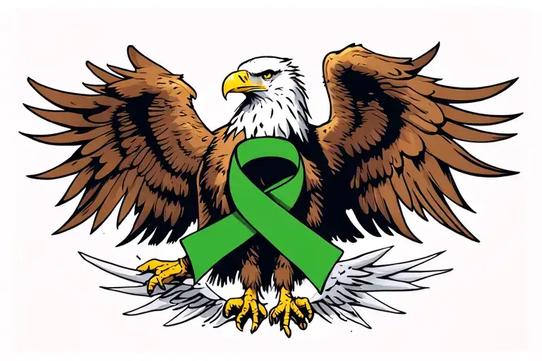 Eagle Ripping Up Green Cancer Ribbon