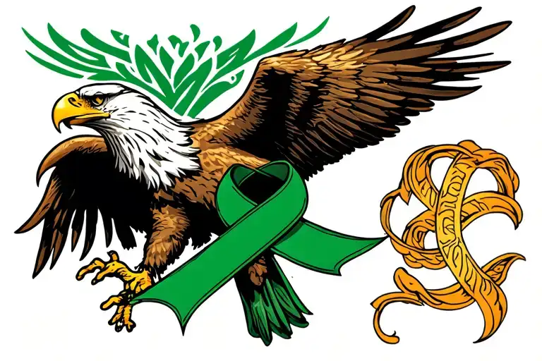 Eagle Distroying Green Cancer Ribbon