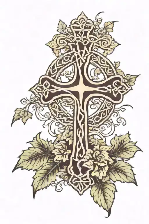 Ivy Growing Around Celtic Cross