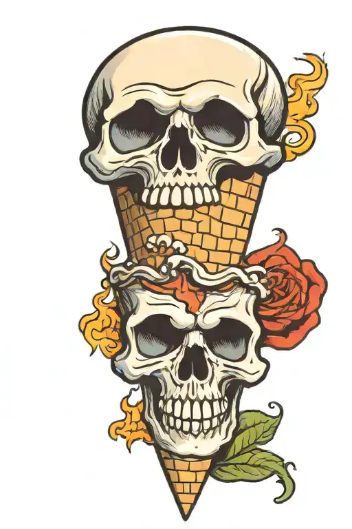 Ice Cream Cone With A Skull With Eyes Popping Out On Fire