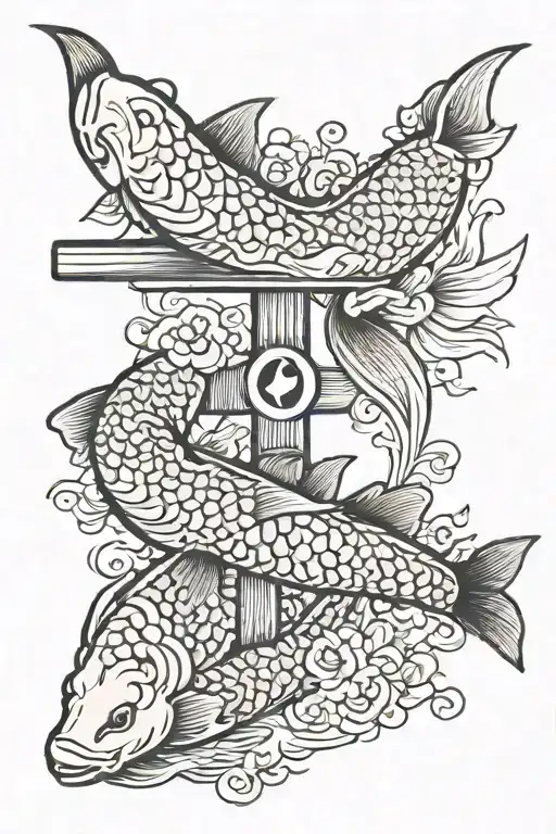 A Cross With By 2 Koi Fish Ying Yang