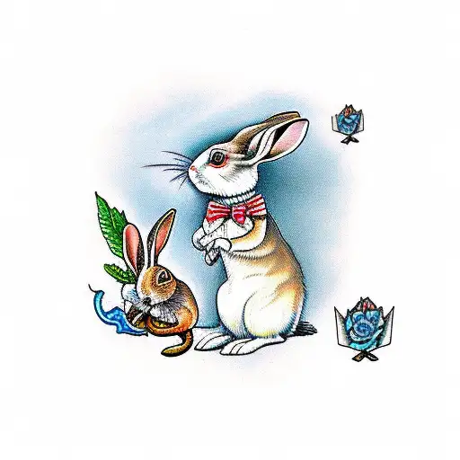 Rabbit With Missing Foot And Dagger In Its Mouth