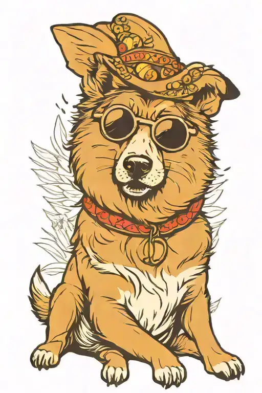 Shiba Inu Collie Dog Wearing Sunglasses Portrait