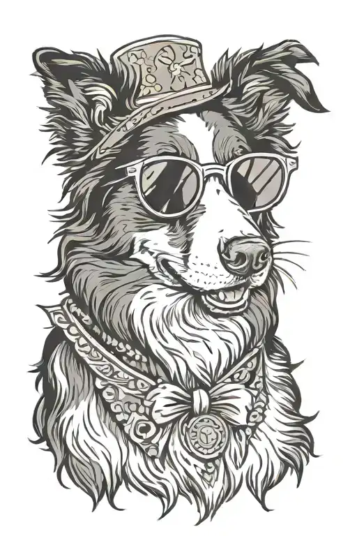 Border Collie Dog Wearing Sunglasses Portrait