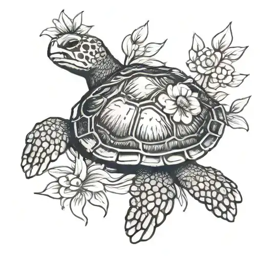 Sea Turtle With July Birth Flower Bouquet