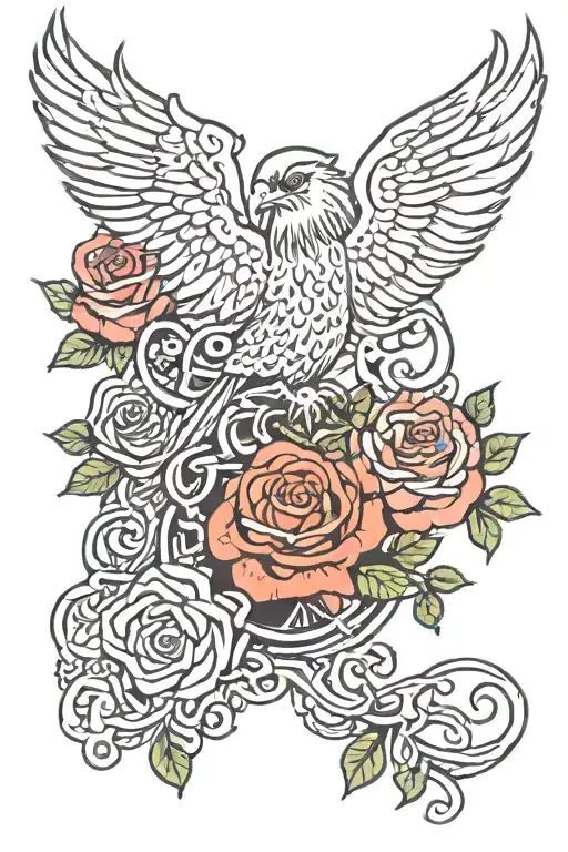 Celtic Bird And Medusa And Roses