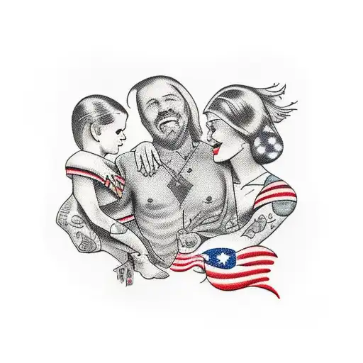 Mother And Two Sons Using Lines