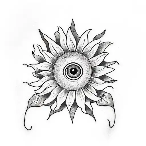 Whole Plant Of Sunflower With Eye In The Middle