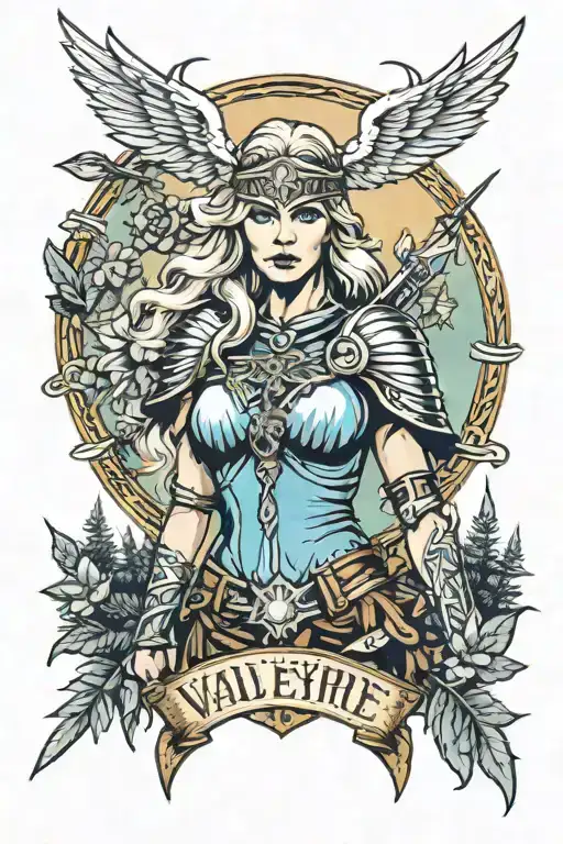 Valkyrie Warrior Woman Blonde Hair Blue Eyes With A Forest Background