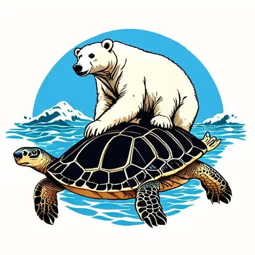 Polar Bear Riding A Sea Turtle