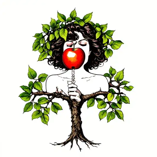 Strong Woman Eating Apple Tree Of Life Intertwined