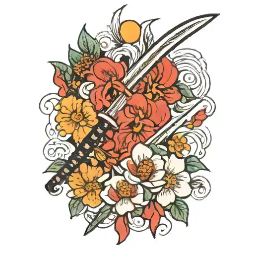 Katana And Higanbana Flowers