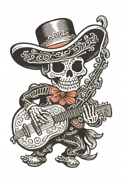 Mexican El Mariachi Skeleton Playing Rattles
