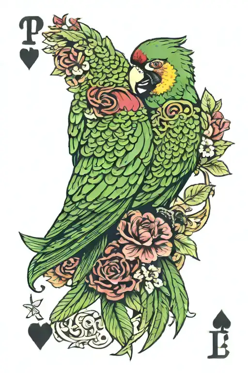 Two-headed Playing Card Featuring A Green Parrot