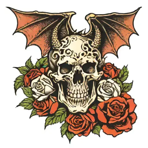Dragon And Skull And Roses