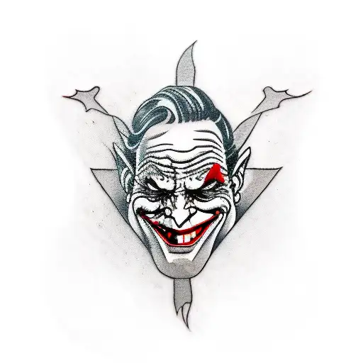 Joker Type Tattoo With Red Text