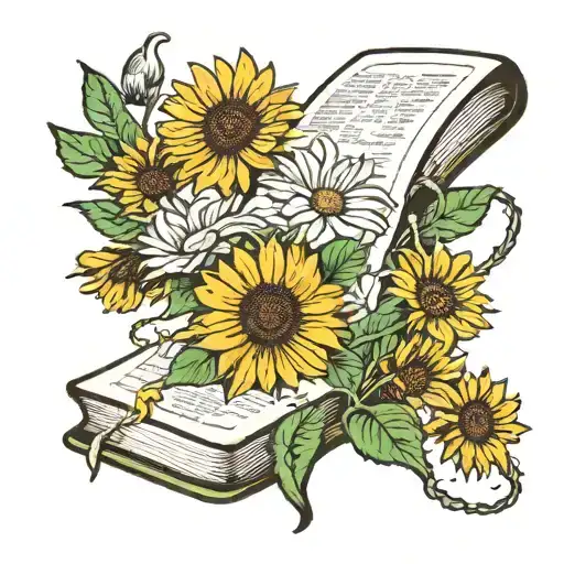 Daisies And Sunflowers Growing From A Book