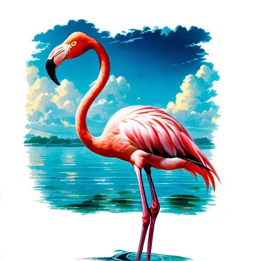 Flamingo In A Realistic Sky