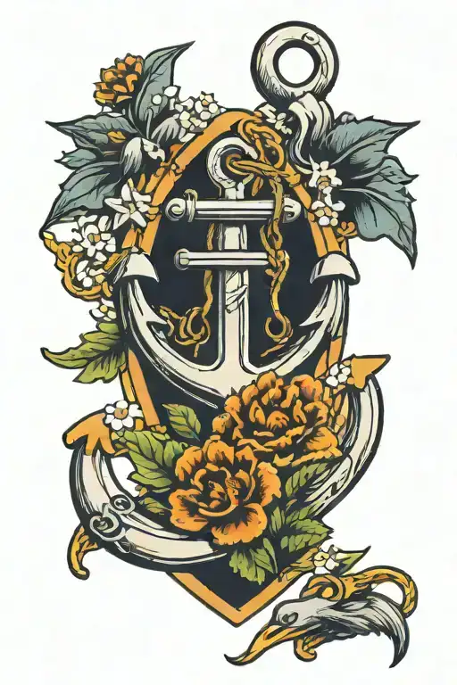 Sailor Anchor With Crysanthemum And Daffodil Flowers