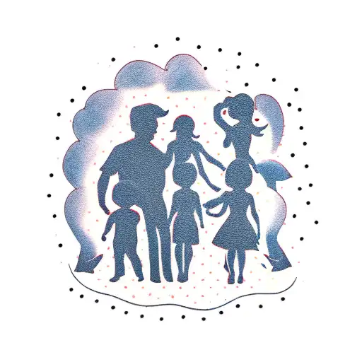 Family Of Four Silhoute 1 Little Girl Bigger Boy And Mom And Dad