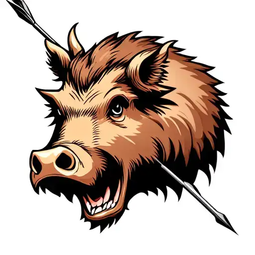 A Wild Hogs Head Penetrated By Arrow