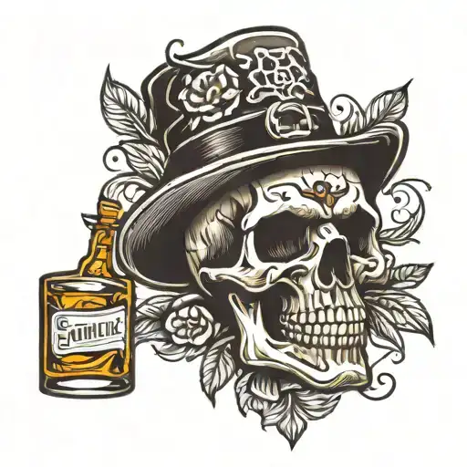 Skull And Whiskey Bottle